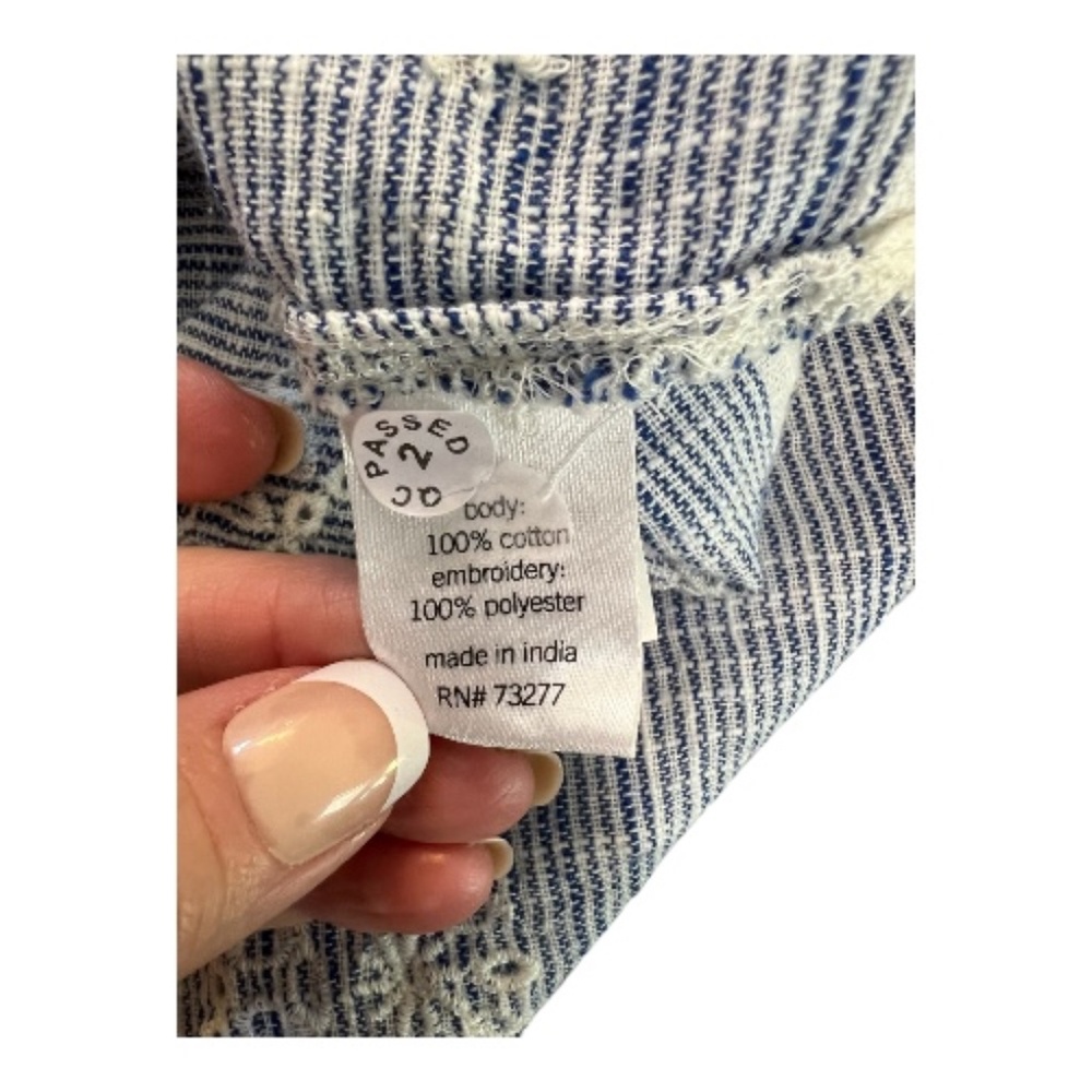 NWOT Sonoma blue & white embroidered hem short sleeve top – size XL - Picture 8 of 9